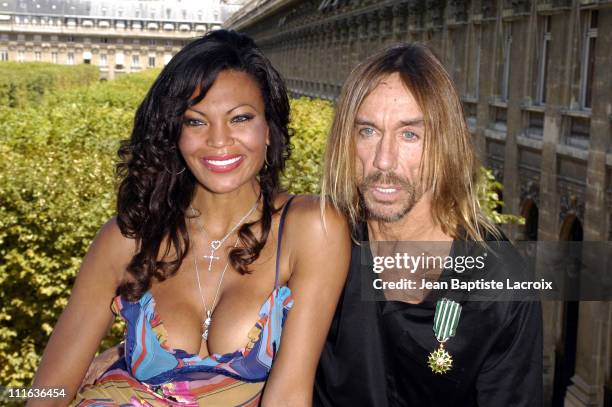 Iggy Pop & girlfriend Nina during Iggy Pop Receiving the "Arts and Letters Medal" - Photocall - Paris at Ministry of Culture in Paris, France.