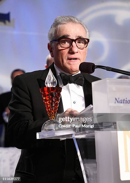 Academy award-winning filmmaker Martin Scorsese addresses the audience after receiving the Jack Valenti Award at the National Italian American...