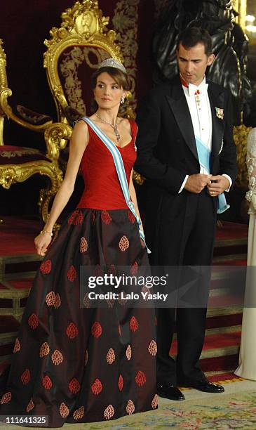 Prince Felipe and Princess Letizia attend the Royal Gala Dinner in honour of Slovakian President Ivan Gasparovic and his wife Silvia at the Royal...