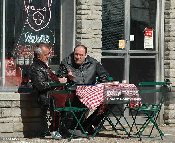 Tony Sirico and James Gandolfini during filming of 'The Sopranos', Satriale's Pork Store, Kearny, New Jersey, March 20th 2007.