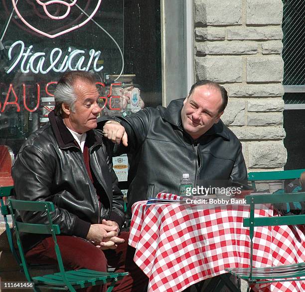 Tony Sirico and James Gandolfini during "The Sopranos" On Location at Satriale's Pork Store - March 20, 2007 at Satriale's Pork Store in Kearny, New...