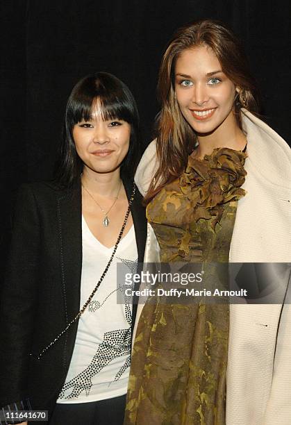 Designer Akiko Ogawa and Miss Universe Dayana Mendoza attend Akiko Ogawa Fall 2009 during Mercedes-Benz Fashion Week at The Salon in Bryant Park on...