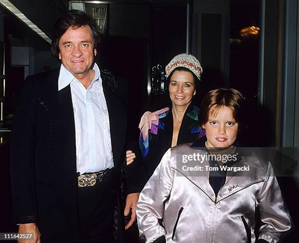 Johnny Cash, June Carter Cash and son John Cash during Johnny Cash Sighting at the Grosvenor House Hotel in London Early 1980's at Grosvenor House...