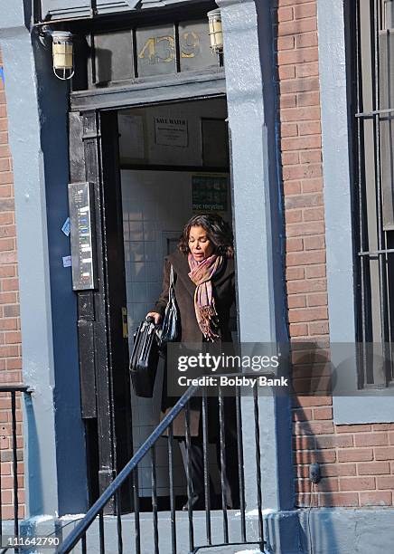 Actor Daphne Rubin-Vega on location for "Jack Goes Boating" on the streets of Manhattan on February 23, 2009 in New York City.
