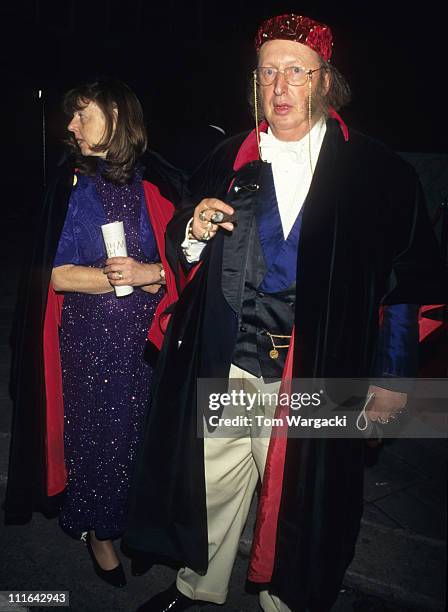 London August 28th 1998. John McCririck and wife at Mirabelle Restaurant Party for the film "The Horse Whisperer"