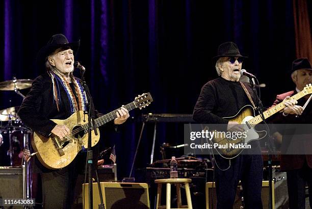 Willie Nelson and Merle Haggard during Willie Nelson and Merle Haggard in concert at Rosemont Theater - March 25, 2007 at Rosemont Theater in...