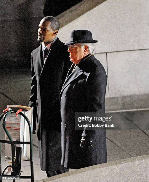 Jamie Foxx and Bruce McGill on location for "Law Abiding Citizen" on the streets of Philadelphia on March 12, 2009 in Philadelphia.