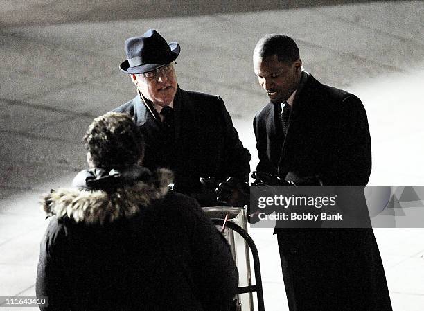 Jamie Foxx and Bruce McGill on location for "Law Abiding Citizen" on the streets of Philadelphia on March 12, 2009 in Philadelphia.