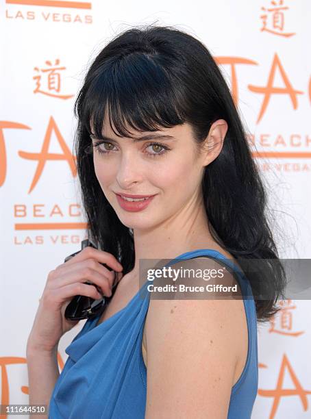 Actress Krysten Ritter arrives at the Season Opening Party of TAO Beach inside the Venetian Resort Hotel Casino on April 18, 2009 in Las Vegas,...