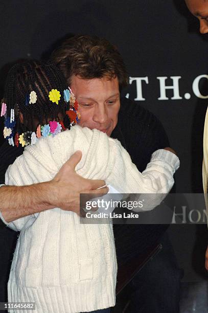 John Bon Jovi gets hug from Project H.O.M.E. Family member during Project H.O.M.E. Press conference on November 26, 2007 in Philadelphia Pennsylvania.