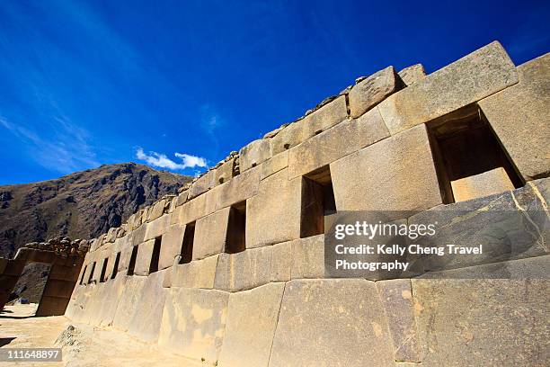 sun temple at ollantaytambo - trapezoid stock pictures, royalty-free photos & images