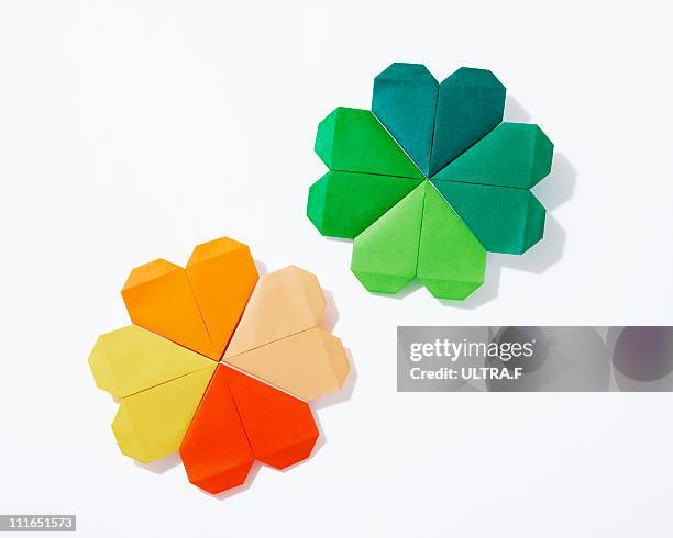 clover of origami - origami flower stock pictures, royalty-free photos & images