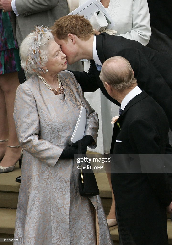 Britain's Prince Harry kisses his grandm
