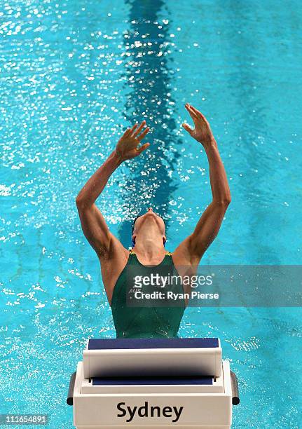 Sophie Edington of Australia swims in the Womens 50 Metre Backstroke Final during day five of the 2011 Australian Swimming Championships at Sydney...