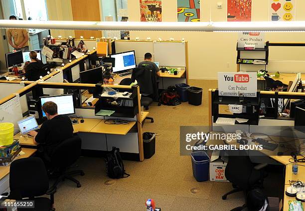 Employees work at the Youtube headquarters in San Bruno, California on May 2010. AFP PHOTO / GABRIEL BOUYS