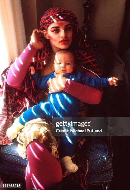 Nina Hagen portrait with daughter Cosma Shiva Hagen, London, 1982.