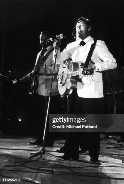 Bill Haley performs on stage at London Rock'n, Roll show, Wembley, London, 5th August 1972.