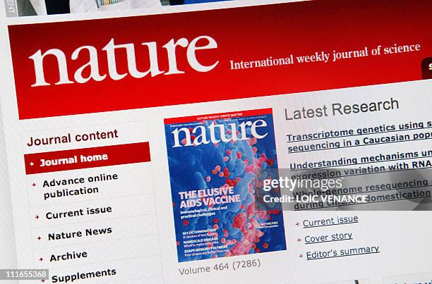 This picture taken on March 17, 2010 in Paris shows the internet homepage of the US scientific magazine Nature. AFP PHOTO LOIC VENANCE