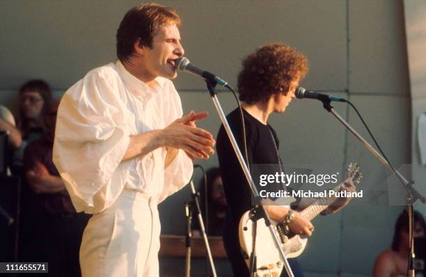 Steve Harley and Cockney Rebel perform on stage at Crystal Palace Bowl, London, 7th June 1975.