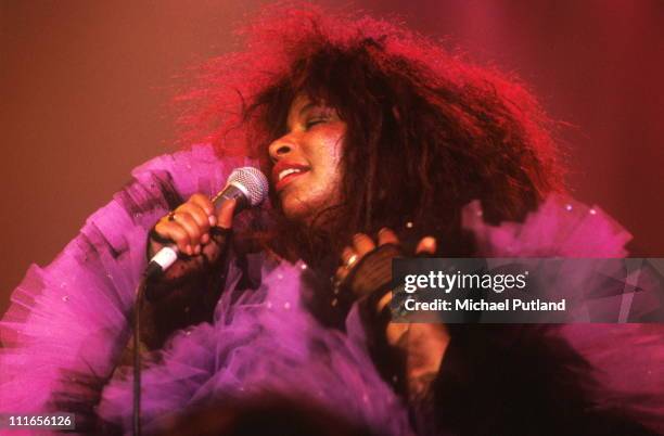 Chaka Khan performs on stage at the Prince's Trust Rock Gala, Royal Albert Hall, London, 18th July 1990.