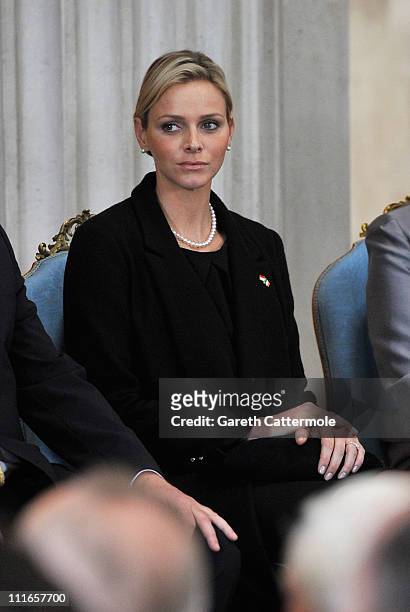 Charlene Wittstock, fiancee to His Serene Highness, Prince Albert II Of Monaco, attends a Civic Reception at City Hall during a State visit on April...