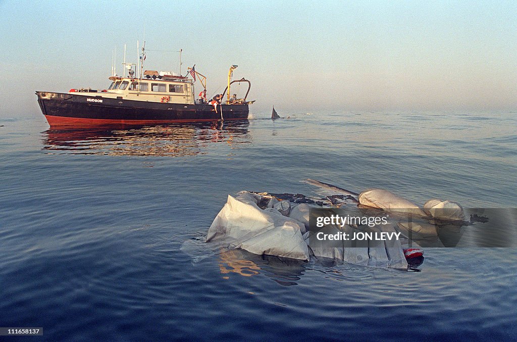 Airplane wreckage floats in the Atlantic