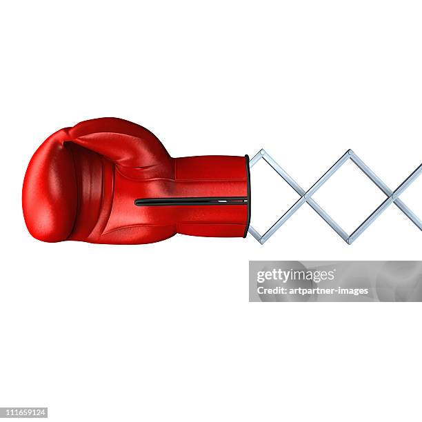 red (automatic) boxing glove on white - boxing glove stock pictures, royalty-free photos & images