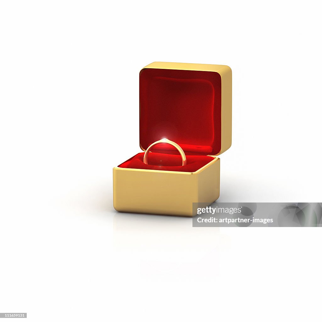 Golden Ring in a Box with a Diamond