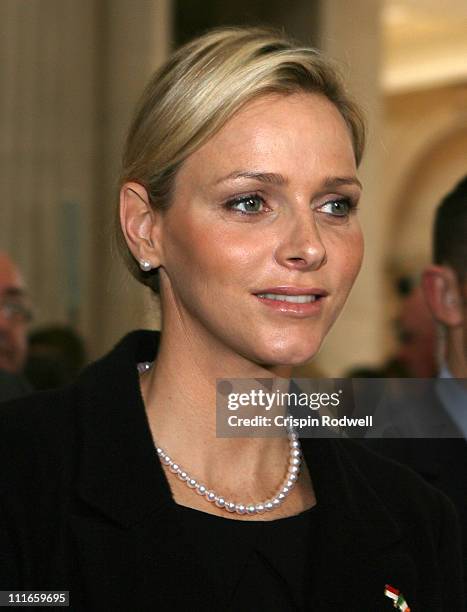 Charlene Wittstock, fiancee to His Serene Highness, Prince Albert II Of Monaco, attends a Civic Reception at City Hall during a State visit on April...