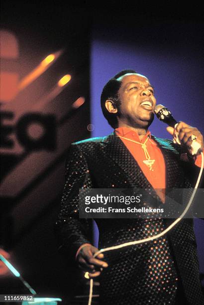 14th JULY: singer Lou Rawls performs live on stage at the North Sea Jazz festival in the Congresgebouw, The Hague, Netherlands on 14th July 1989.