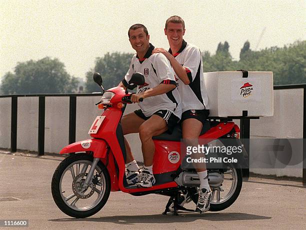 Fulham players Lee Clark and John Collins at the Press Conference to announce a major new sponsorship deal between Fulham Football Club and Pizza Hut...