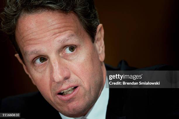 Secretary of the Treasury Timothy F. Geithner speaks during a hearing of the Senate Appropriations Committee Financial Services and General...