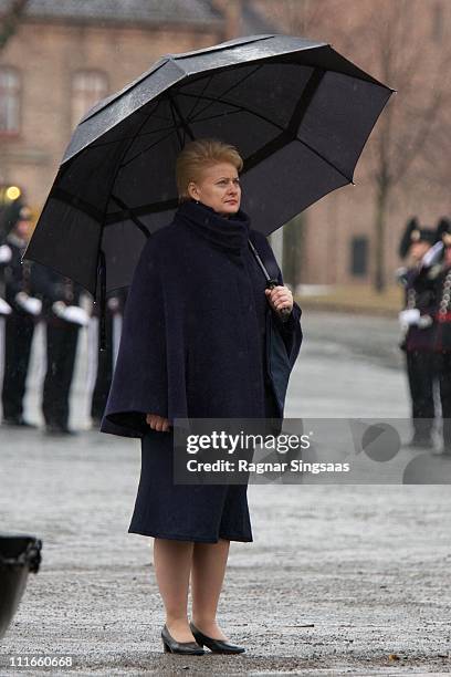 Lithuania's President Dalia Grybauskaite attends a wreath laying ceremony at the National Monument at Akershus Fortress on the first day of the...