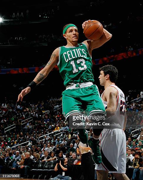 Delonte West of the Boston Celtics against the Atlanta Hawks at Philips Arena on April 1, 2011 in Atlanta, Georgia. NOTE TO USER: User expressly...