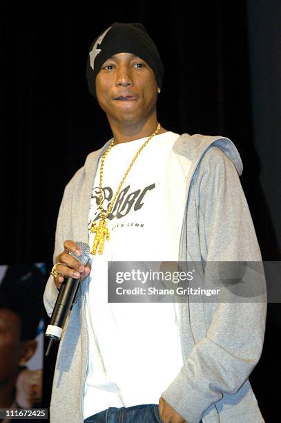 Pharrell Williams during Teen People Kick Off the First Annual Music Appreciation Day with Host Pharrell Williams at Talent Unlimited High School in...