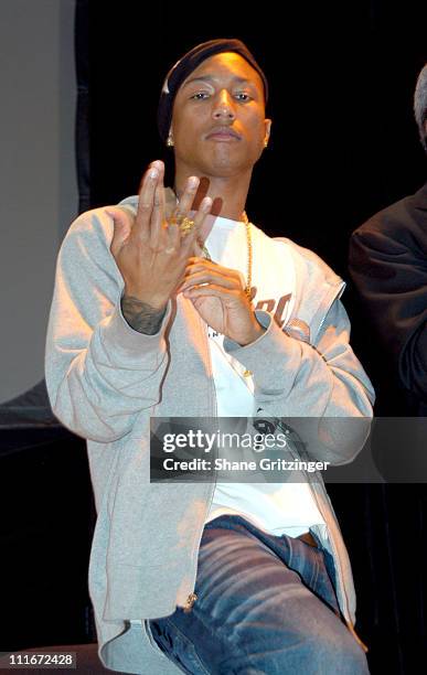 Pharrell Williams during Teen People Kick Off the First Annual Music Appreciation Day with Host Pharrell Williams at Talent Unlimited High School in...