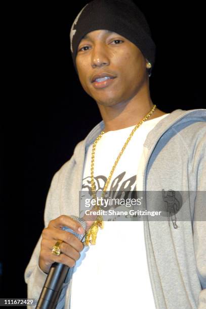 Pharrell Williams during Teen People Kick Off the First Annual Music Appreciation Day with Host Pharrell Williams at Talent Unlimited High School in...