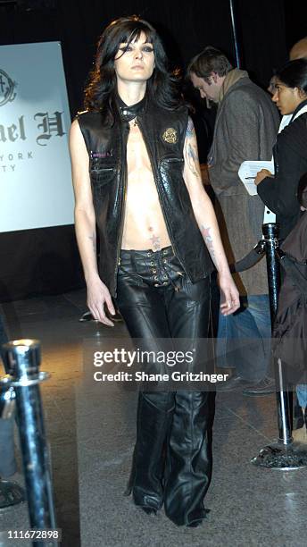 Model wearing Michael H Fall 2004 during Olympus Fashion Week Fall 2004 - Michael H - Runway at Don Hills in New York City, NY, United States.