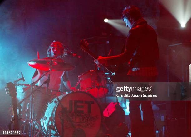 Nic Cester and Chris Cester of Jet during Jet performs in Kansas City on March 30, 2004 at Liberty Hall in Lawrence, Kansas, United States.