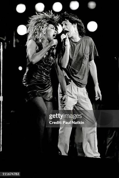 Mick Jagger and Tina Turner during Live Aid Concert - July 13, 1985 at JFK Stadium in Philadelphia, Pennsylvania, United States.