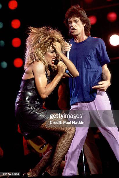 Tina Turner and Mick Jagger during Live Aid Concert - July 13, 1985 at JFK Stadium in Philadelphia, Pennsylvania, United States.