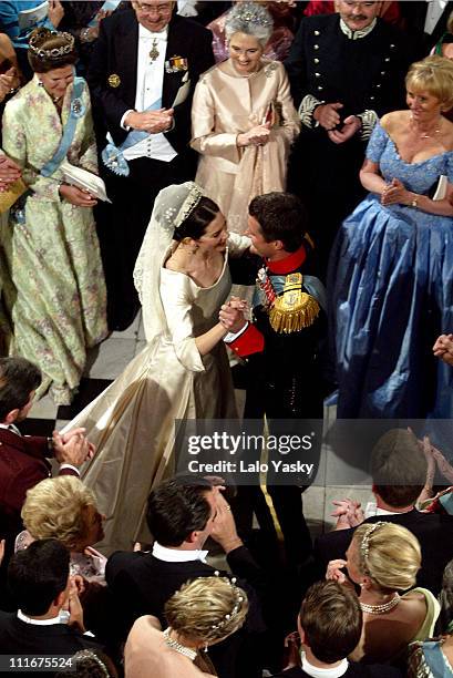 CrownPrince Frederik and Mary Donaldson during Danish Royal Wedding Banquet and Waltz at Fredensborg Palace at Fredensborg Palace in Copenhagen,...