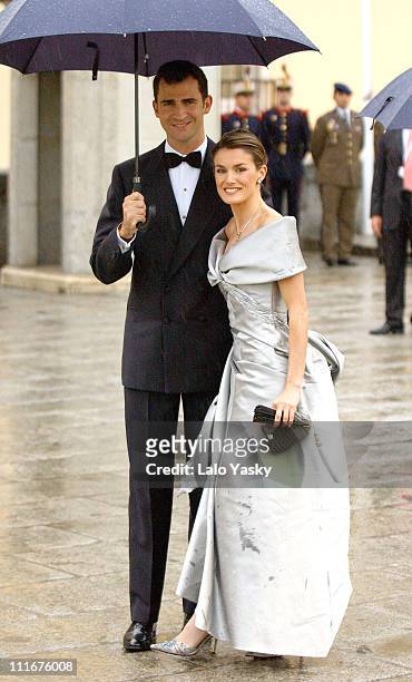 Letizia Ortiz and Crown Prince Felipe of Spain during The Pre-Wedding Royal Dinner Gala For Crown Prince Felipe Of Spain at Madrid in Madrid, Spain.