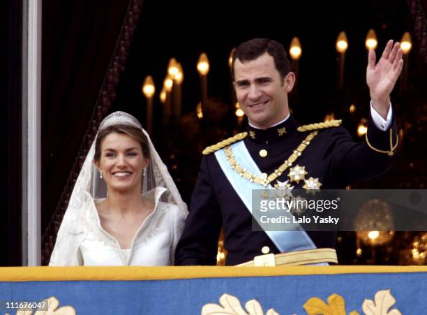 Crown Prince Felipe and Princess Letizia Ortiz during Royal Wedding Between Prince Felipe of Spain and Letiza Ortiz at Alumudena Cathedral in Madrid,...