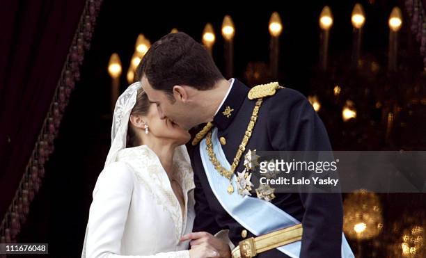 Princess Letizia Ortiz and Crown Prince Felipe during Royal Wedding Between Prince Felipe of Spain and Letiza Ortiz at Alumudena Cathedral in Madrid,...