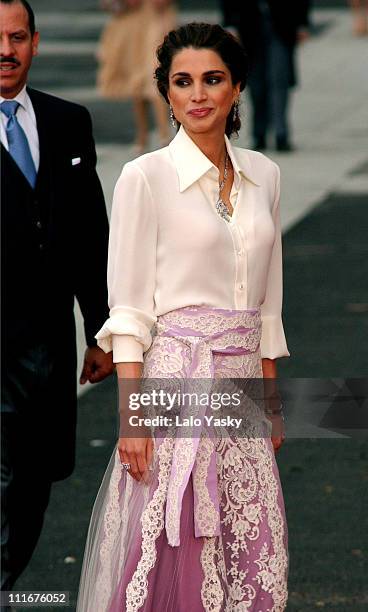 Queen Rania of Jordan during Royal Wedding Between Prince Felipe of Spain and Letiza Ortiz at Alumudena Cathedral in Madrid, Spain.