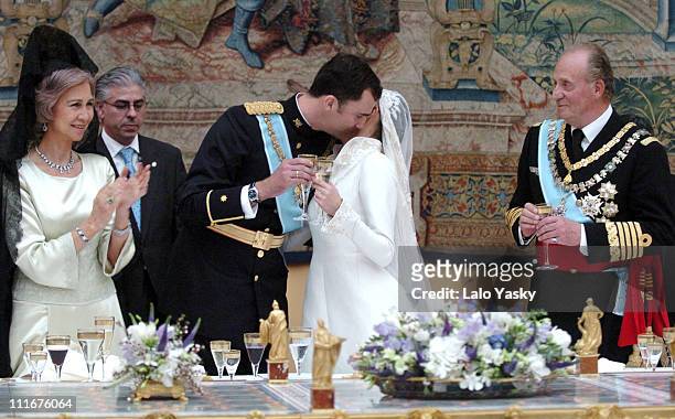 Crown Prince Felipe and Letizia Ortiz during the wedding banquet at the Royal Palace
