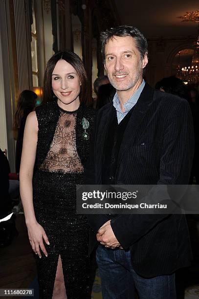 Elsa Zylberstein and Antoine de Caunes pose after she receives the medal "Chevalier des Arts et lettre" at Ministere de la Culture on April 5, 2011...