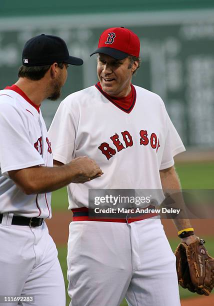 Actor Will Ferrell and Boston Red Sox pitcher Josh Beckett