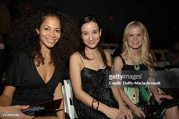Sherri Saum, Alison Becker and Actress Crystal Hunt attend Vivienne Tam Fall 2008 during Mercedes-Benz Fashion Week at The Promenade, Bryant Park on...